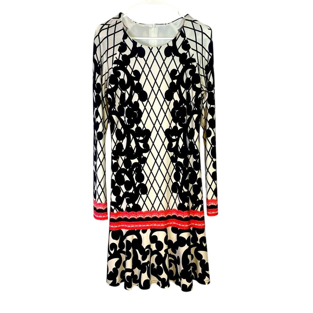 Joseph Ribkoff Black, White, Pink Tunic Dress (unique design) Size 8 X0462